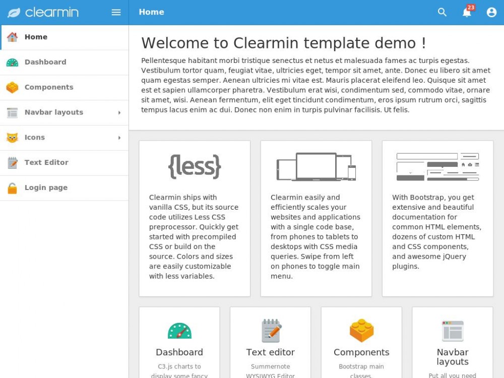 Шаблон панели управления Clearmin для вашего сайта