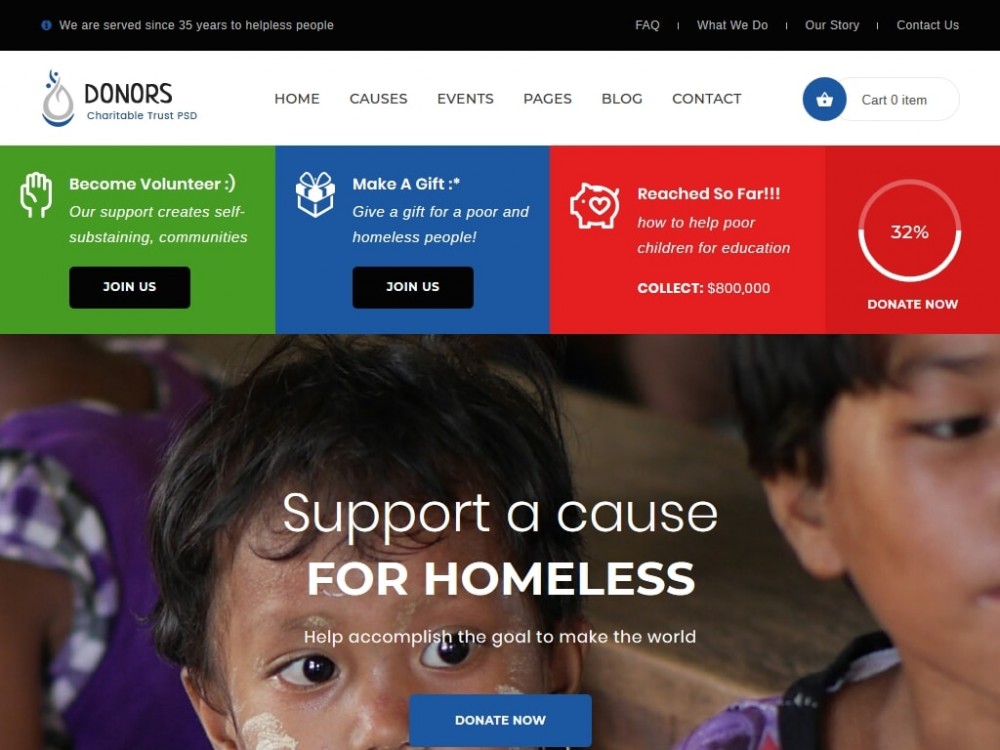 Шаблон Donors для многостраничного сайта